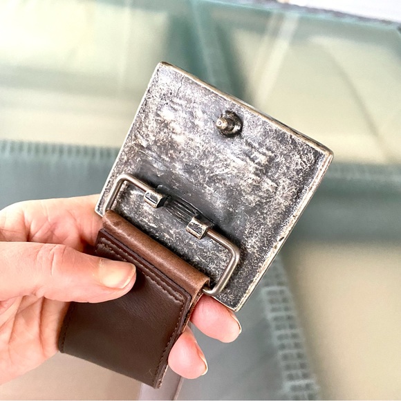 Vintage Brown & Black & Steel, Studded Belt ! Square Buckle ! A UNIQUE BELT ❤️ - Picture 9 of 16